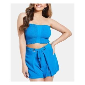 GUESS Womens Teal Ruched Sleeveless Strapless Crop Top Size: S